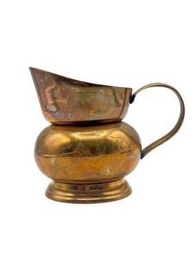 Vintage Hudson Bay Brass Pitcher 4.5" Tall Etched Beaver Design 1970s Decorative